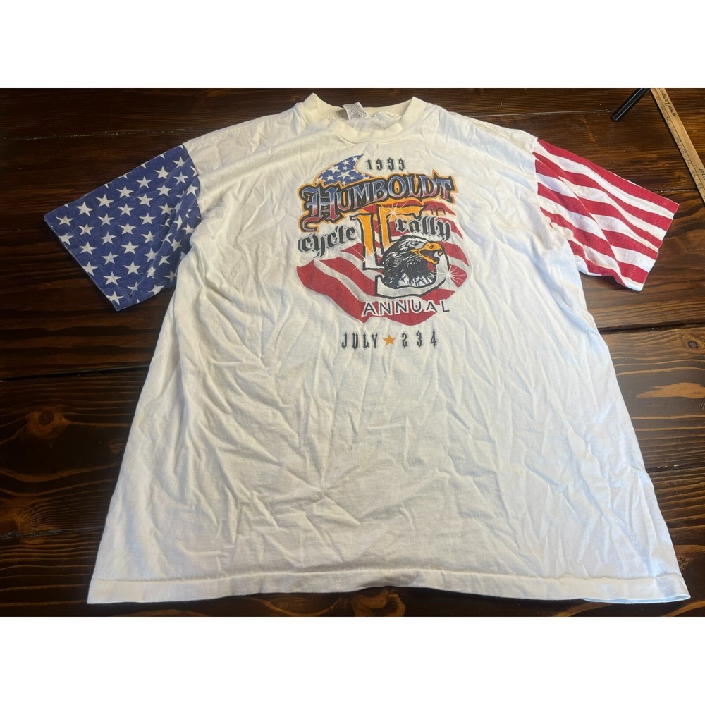 VTG L.A Sportswear Shirt Men XL White Red Blue US Flag 1999 Humboldt Cycle Rally
